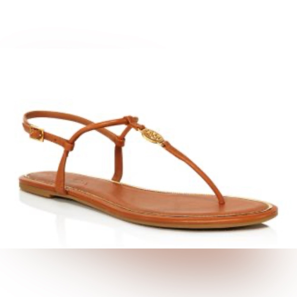 Tory Burch Emmy Leather T-Strap Flat Sandals